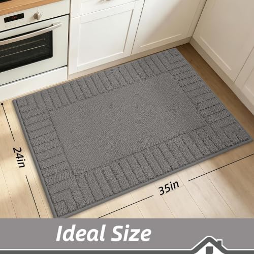 BEQHAUSE Kitchen Rugs 24"x35", Non Slip Washable Kitchen Floor Mat, Grey - Image 2