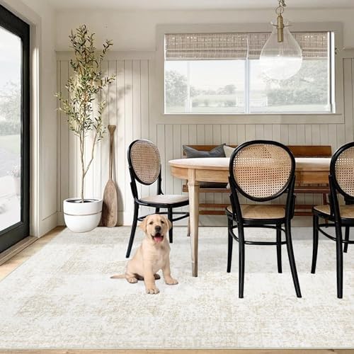 Vintage Living Room Area Rug - 5x7 Large Machine Washable Boho Moroccan Rug Distressed Farmhouse Rugs for Bedroom - Soft Non-Slip Indoor Carpet for Dining Room Office Nursery(Ivory, 5'x7') - Image 5