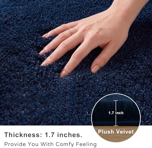 9x12 Ft Navy Blue Fluffy Area Rug for Living Room, Washable - Image 4