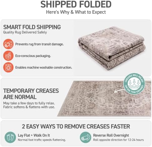 Rugshop Vintage Medallion Machine Washable Non-Slip Area Rug, 2'x4' Cream - Image 5
