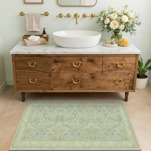 2x4 Small Green Kitchen Rugs Non Slip, Floral & Botanical Shabby Chic Washable Low Pile Area Rug for Bedroom, Bathroom, Mudroom, Powder Room - Image 6