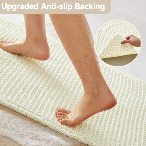 TYUU Cream White Waffle Bath Mat, Boho Bathroom Rugs Non Slip, 48x24 - Image 4
