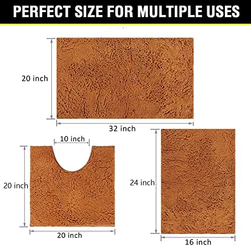 Bathroom Rugs Chenille 3-Piece Extra Soft and Absorbent Shag Bathroom Rugs, Machine Wash Mat, Strong PVC Non-Slip Underside, Plush Carpet Mats (Champagne) - Image 2