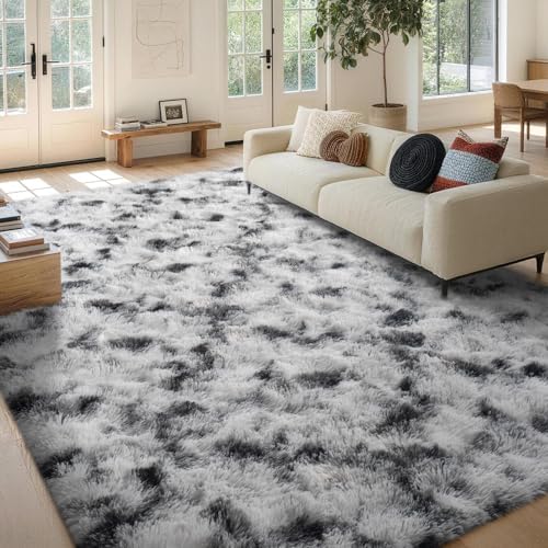 6x9 Non-Slip Fluffy Area Rugs For Living Room (Black and White) - Image 2