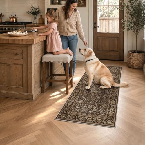 Washable 2x5 Kitchen Non-Slip Runner Rug Vintage Brown Throw Carpet - Image 3