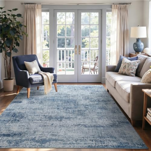 4x6 Ft Abstract Washable Area Rugs for Living Room Blue by Cuzwlovita