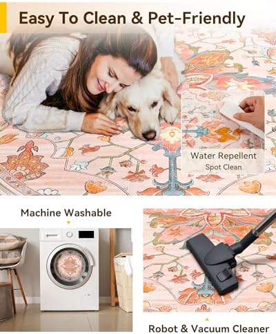 RELEANY Washable Area Rug, Round 4ft, Pink/Light Pink/Colorful - Image 4