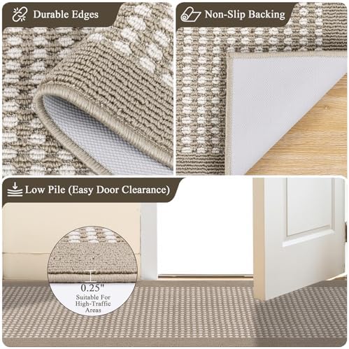 Ileading Beige Runner Rugs for Hallway 2'x8' Non Slip Farmhouse Long Kitchen Floor Mats with Rubber Backing Absorbable Throw Rugs Machine Washable Indoor Decor Carpet for Corridor Petmat Entryway - Image 3