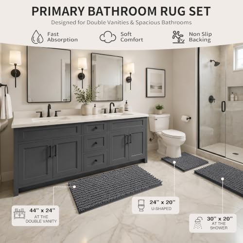 Yimobra Bathroom Rug Set 3 Piece, Super Absorbent Bath Mat Set, Dark Gray - Image 2