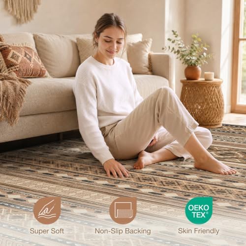 cotiled Boho 9x12 Area Rug for Living Room: Large Moroccan Washable Rug - Image 3
