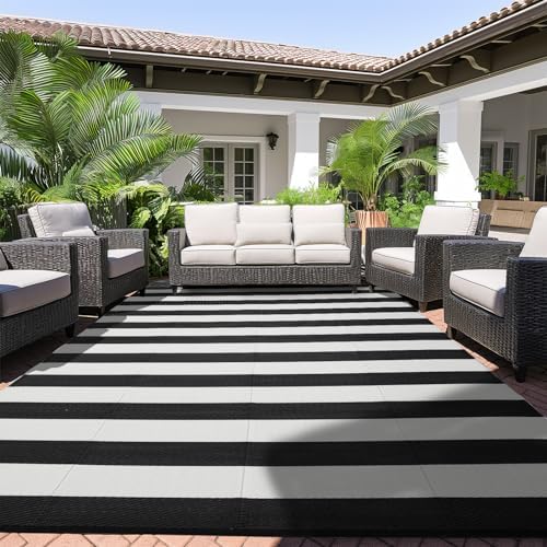 Outdoor Rug 5 x8 ft, Plastic Rug for Patio, Black & White - Image 5
