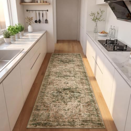 GarveeHome Washable Rug Runner 2x6 Vintage Runners for Hallways Rust/Green - Image 3
