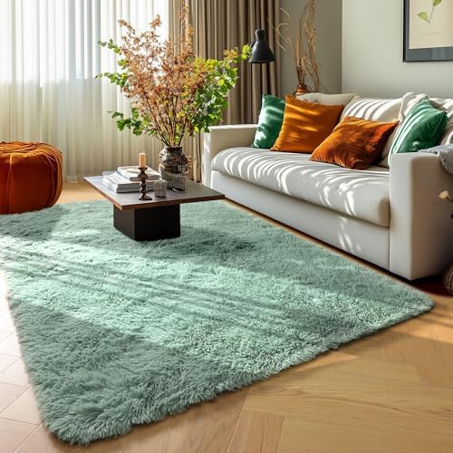 Sage Green Rugs for Bedroom Kid Room 3x5 Ft Shaggy Rug Plush Bedside Carpet - Image 3