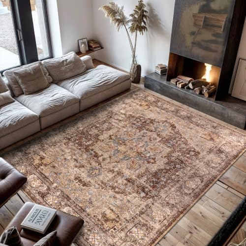 Rugshop Traditional Medallion Washable Non-Slip Area Rug, 9'x12' Brown by Rugshop