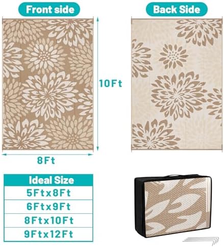HEBE Waterproof Outdoor Rug 8'x10', Floral Reversible Plastic Patio Rug - Image 2