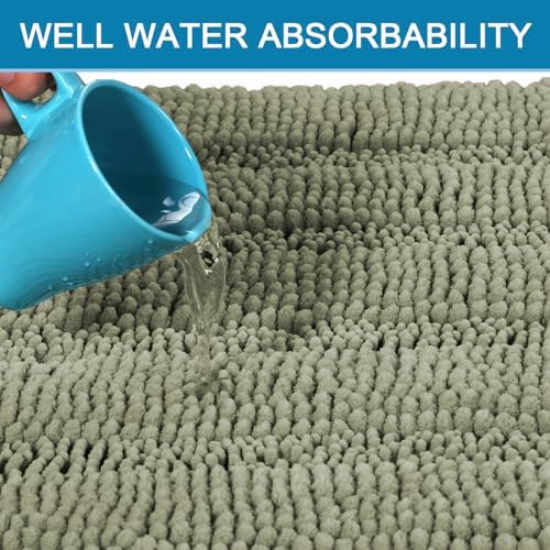 H.VERSAILTEX Bath Rugs for Bathroom Non Slip Bath Mats Thick Chenille Striped Bath Rug Runners 59" x 20" Absorbent Fluffy Soft Shaggy Mats Dry Fast Plush Area Carpet for Bath Room - Eucalyptus Green - Image 5