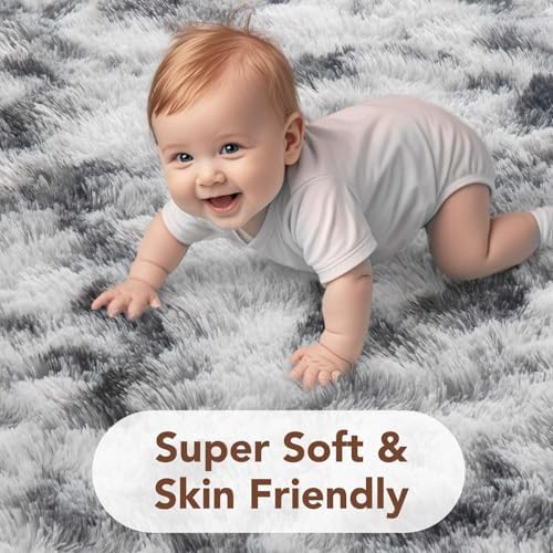 6x9 Non-Slip Fluffy Area Rugs For Living Room (Black and White) - Image 4