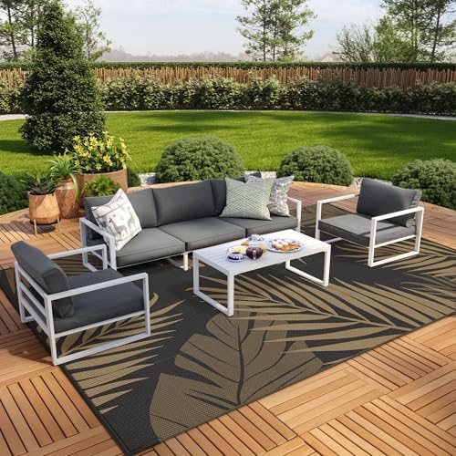 GENIMO Outdoor Rug, Waterproof Plastic Rugs 9'x18' for Camping Black Brown - Image 4