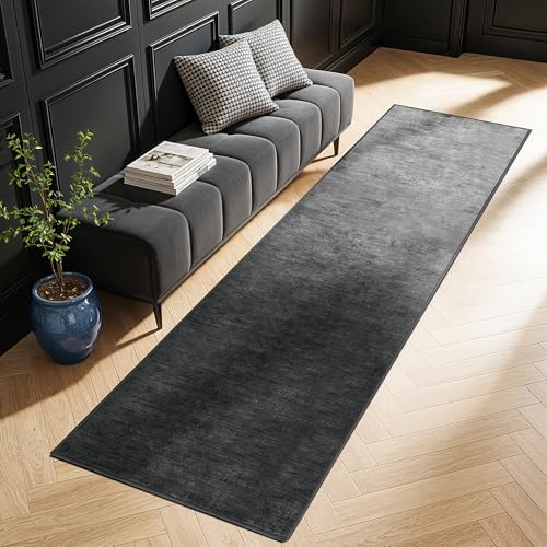 2.7x6 Washable Area Rug, Gray Solid Area Rugs for Living Room & Bedroom by LIANLAM