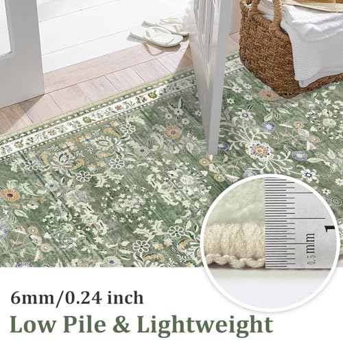 Yamaziot 3x10 Washable Hallway Runner Rug Non Slip Floral Carpet,Sage Green - Image 2