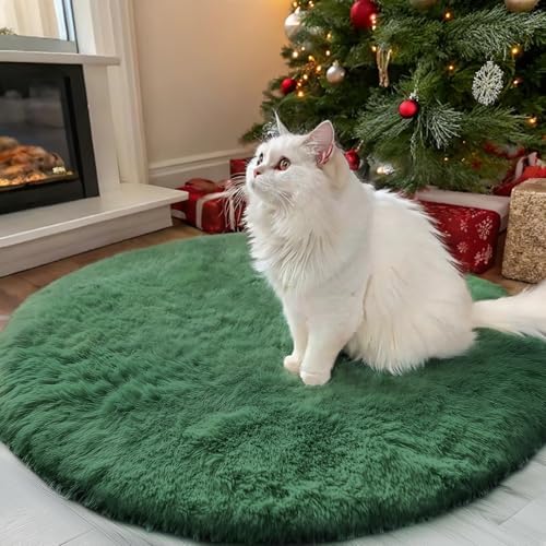 OLANLY Dark Green Round Rugs for Bedroom - Machine Washable, 3 ft Circle Area Rugs for Living Room, Soft and Fluffy Shaggy Carpet for Teen Girls and Boys, Nursery Rooms, Dorms, Home Decor Aesthetic by OLANLY
