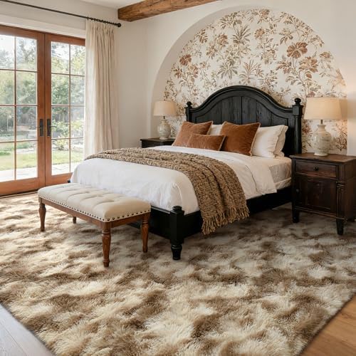 8x10 Ft Extra Large Shag Rugs for Living Room, Tie Dyed Ultra Soft Fluffy Furry Area Rugs for Bedroom Indoor Floor, Aesthetic Carpet for Kids Home Decor (Khaki) - Image 3