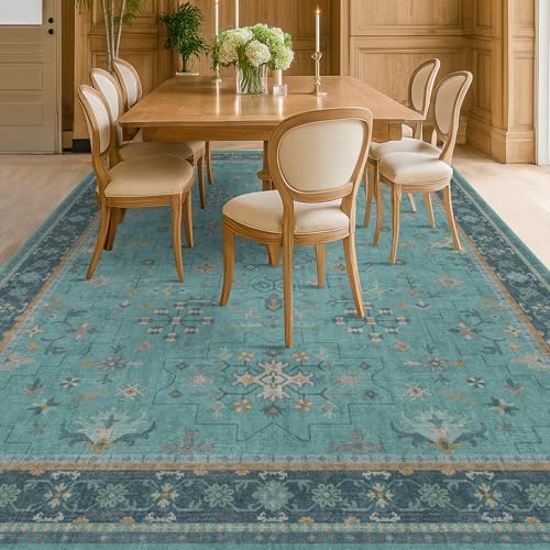Boho 8x10 Large Teal Green Rugs for Living Room - Vibrant Turquoise Rug for Bedroom under Bed, Dining Room under Kitchen Table, Washable Soft Non Slip Unique Aqua Colorful Indoor Décor teal area rug - Image 3