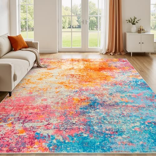 Rugflix 10x14 Area Rugs for Living Room, Colorful Rainbow Washable Rug by RugflixAreaRugs