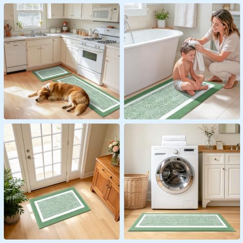 Pauwer Bathroom Rugs 3 Piece Set, Non Slip Washable Bath Mat, Green - Image 7