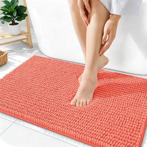 OLANLY Thick Chenille Bathroom Rugs 36x24, Soft Absorbent Bath Mat, Coral by OLANLY