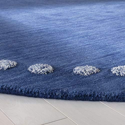 SAFAVIEH Kids Collection Area Rug - 7' Round, Navy, Handmade Wool, Polka Dot Border Design, Ideal for the Living Room, Bedroom, Dining Room, Kids Room, Nursery (SFK802N-7R) - Image 3