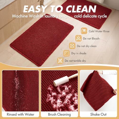 MIULEE Christmas Burgundy Red Set of 2 Waffle Bathroom Rugs 17"x24"+18"x30" - Image 5