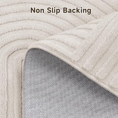 Pauwer 4ft Area Rugs for Living Room, Modern Non Slip Washable Rug, Beige - Image 5