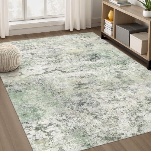 DMOYEST Area Rug Living Room Rugs - 5x7 Large Soft Indoor Neutral Modern Abstract Low Pile Washable Rug Carpet for Bedroom Dining Room Farmhouse Home Office - Green/Grey/Yellow - Image 3