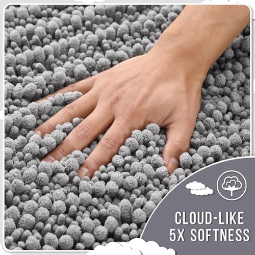Yimobra Bathroom Runner Rug 70x24 Inch - Extra Long Non Slip Chenille Bath Mat, Soft & Absorbent, Machine Washable Shaggy Hallway Carpet for Vanity Tub Shower, Gray Home Decor Accessories - Image 4