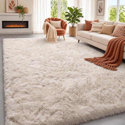 Beige Area Rugs for Bedroom Living Room Nursery, Soft Shaggy Vintage Carpet by PAGISOFE