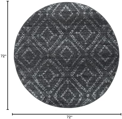 SAFAVIEH Adirondack Collection 6' Round Dark Grey/Grey ADR131F Modern Diamond Distressed Non-Shedding Living Room Dining Bedroom Foyer Area Rug - Image 2