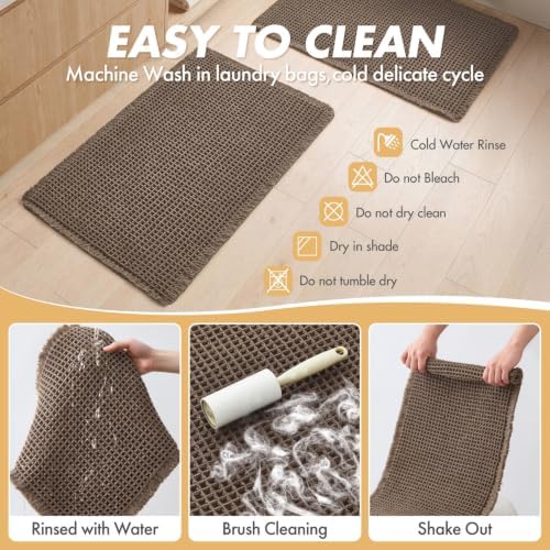 MIULEE Set of 2 Waffle Bathroom Rugs Boho Bath Mat Coffee Brown 18x30 Inch - Image 5