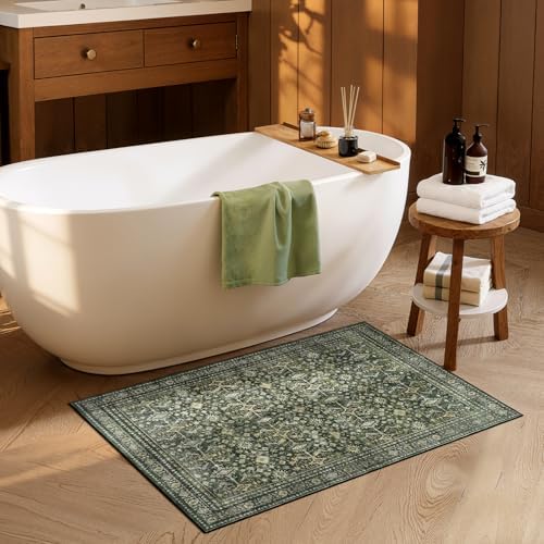2x3 Area Rugs for Livingroom Entryway Bathroom, Washable Kitchen Mats,Green - Image 3