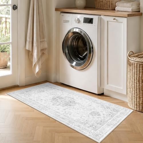 2x4 Washable Kitchen Area Rug Stain Resistant Medallion Gray Door Mat - Image 3