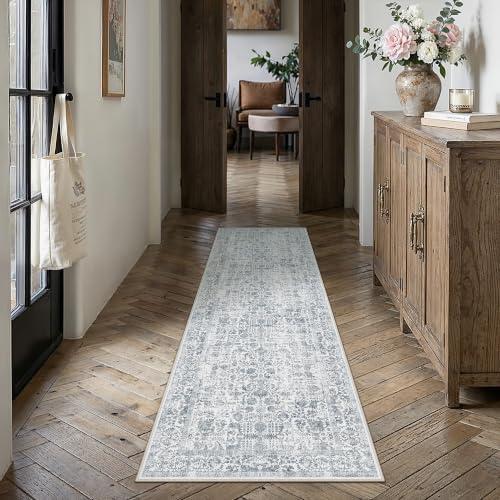 PureCozy Navy Blue Runner Rug 2'6"x10' Vintage Floral - Image 2