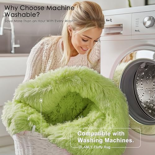 OLANLY 2x5 Machine Washable Runner Rugs for Hallway, Soft Fluffy Shaggy Bedside Rugs for Bedroom, Living Room, Indoor Floor Carpet for Kids Girls Boy, Nursery Rooms, Home Decor Aesthetic, Grass Green - Image 2