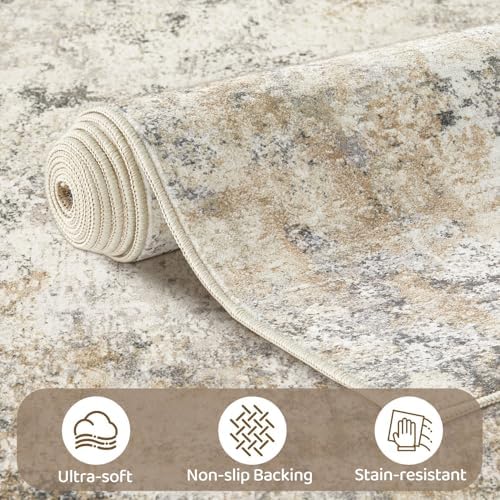 UERMEI 8x10 Area Rug Living Room Rugs - Washable Neutral Modern Abstract Soft Thin Large Rug Indoor Floor No Slip Rug Carpet for Bedroom Under Dining Table Home Office Decor - Golden Grey - Image 5