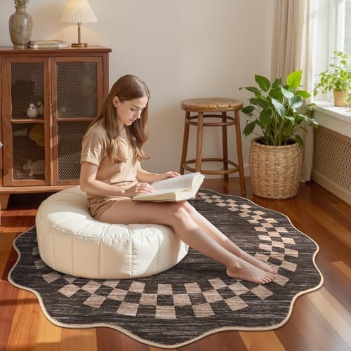 GarveeHome 6ft Washable Round Rug for Entryway Checkered Bedroom Circle Rug - Image 2