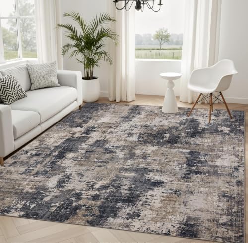 Sasttie 6x9 Washable Area Rug, Modern Abstract Carpet, Black & Beige by SASTTIE