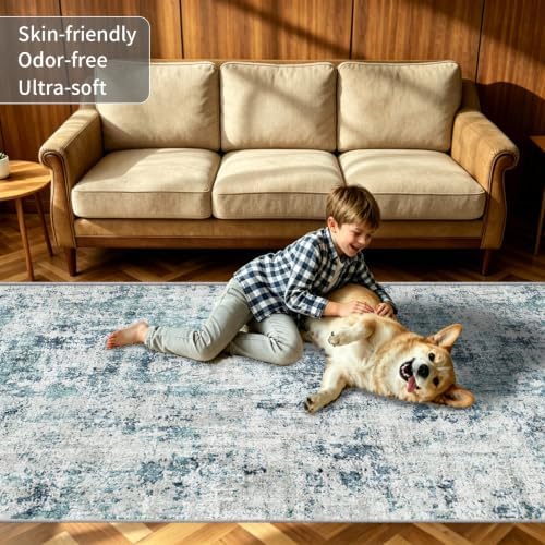 Machine Washable Runner Rugs 2x8 Modern Abstract Rug Ocean Mist - Image 6