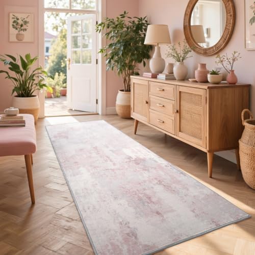 2x6 Ft Abstract Washable Runner Area Rugs for Hallway Dusty Pink by Cuzwlovita