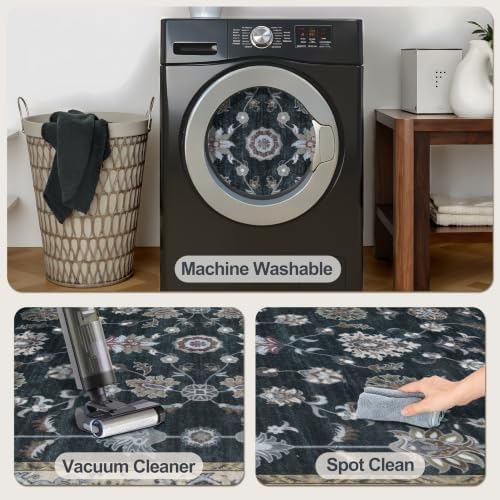 Tangsoo Black 2x3 Washable Rugs for Entryway, Vintage Non Slip Small Rug - Image 6