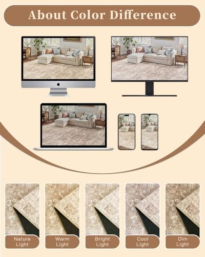 Madane 3x4 Area Rugs for Entryway, Washable Neutral Soft Rugs Beige/Brown - Image 6