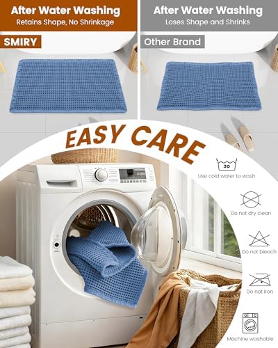 Smiry Waffle Bathroom Rugs Sets 2 Piece (30x18+24x16, Blue) - Image 6